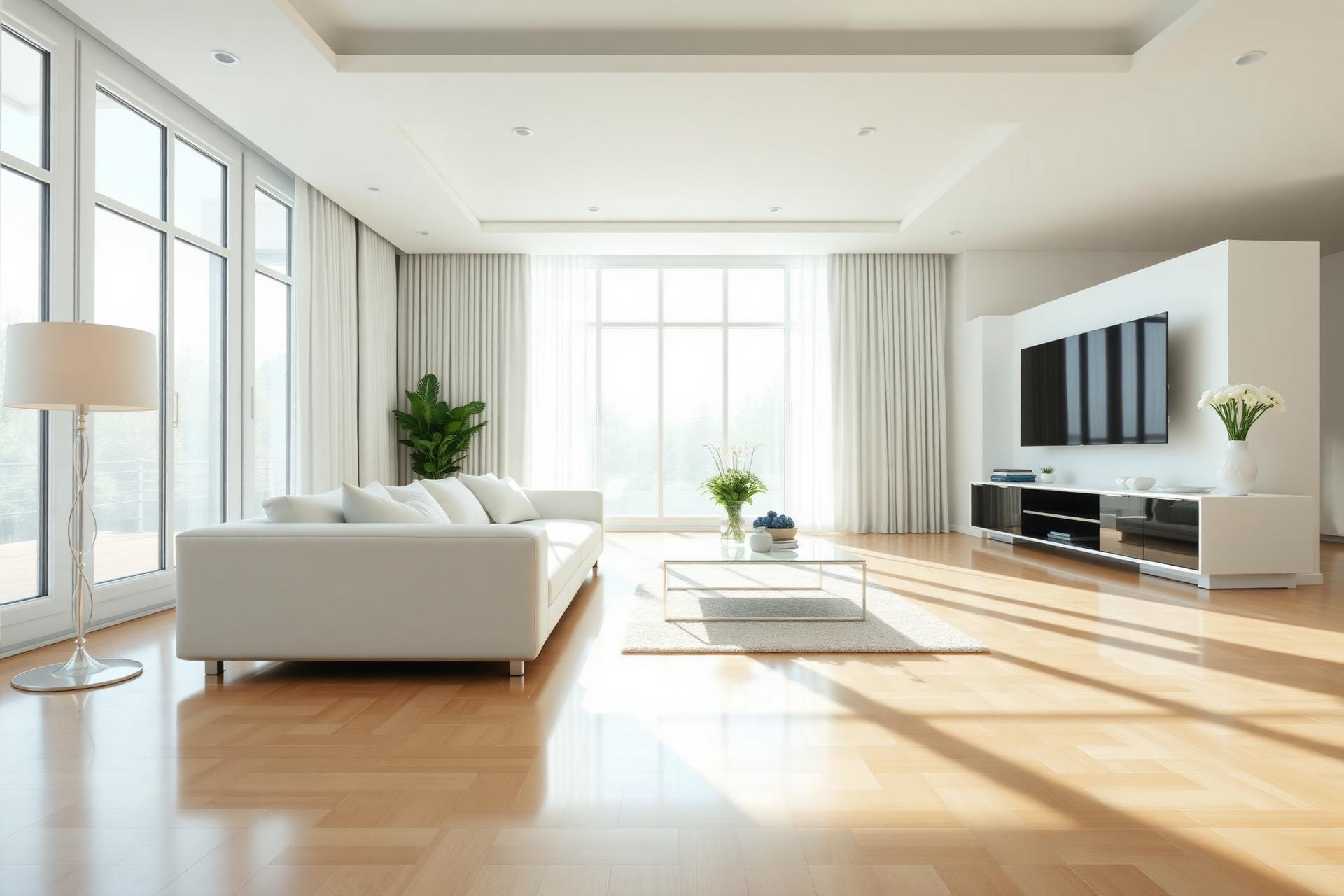 Spotless modern living room professionally cleaned